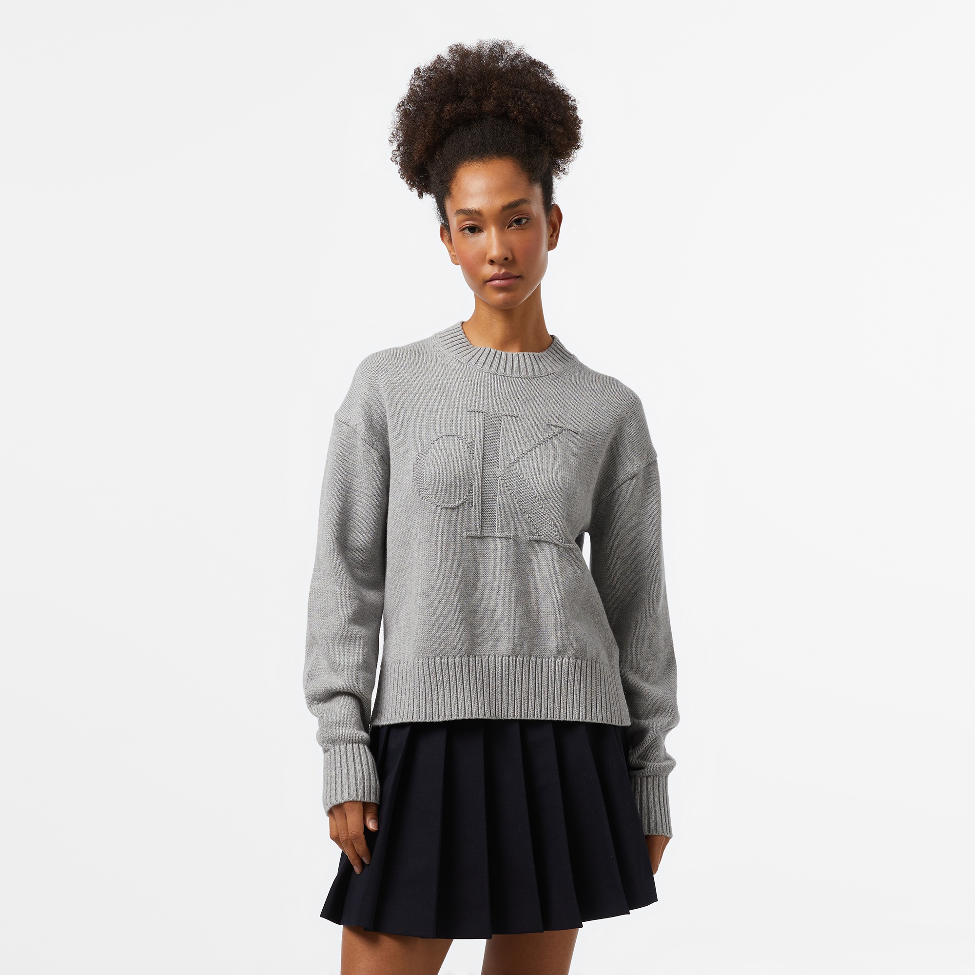 Calvin Klein Jeans intarsia Loose Kadın Gri Kazak