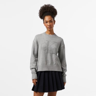  Calvin Klein Jeans intarsia Loose Kadın Gri Kazak