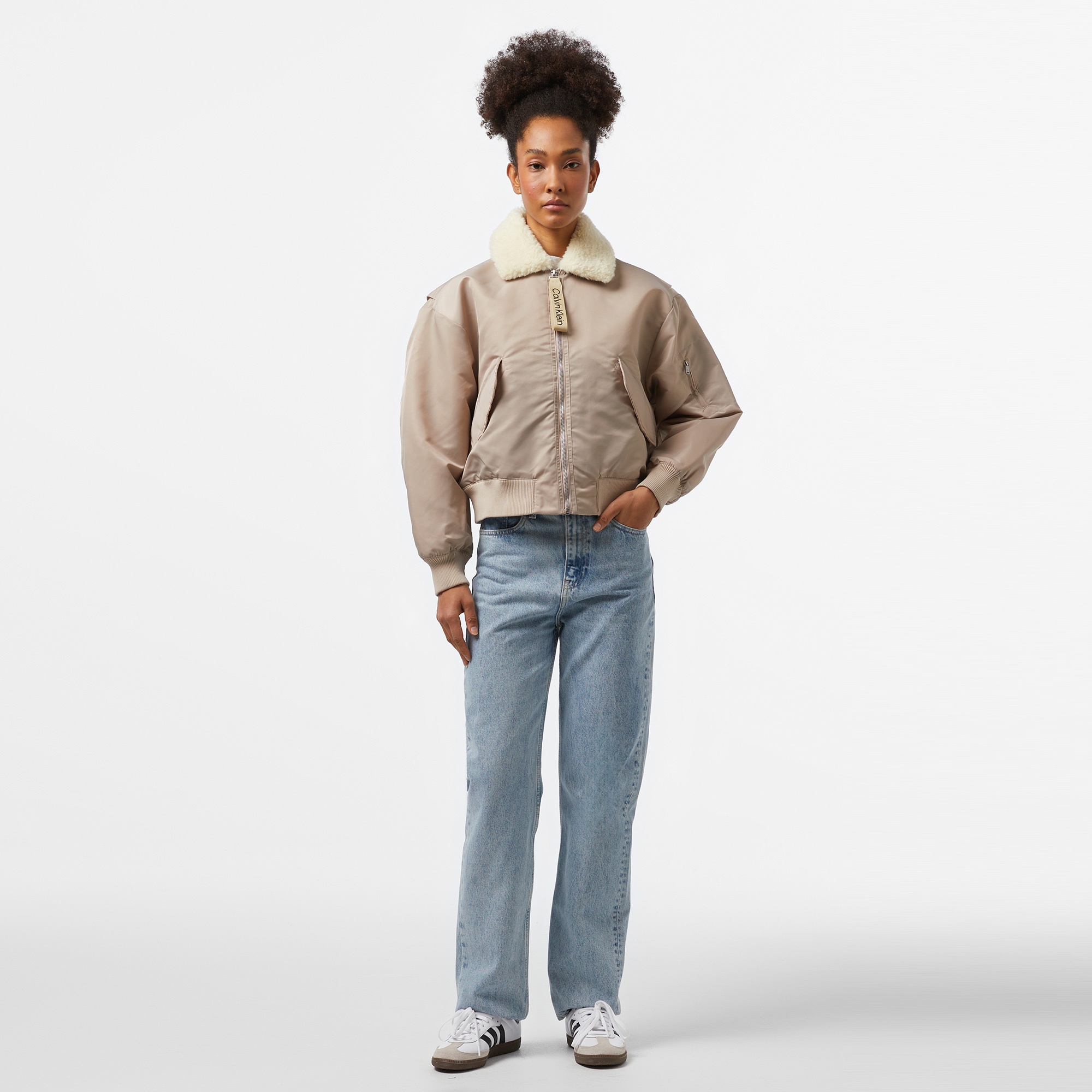 Calvin Klein Jeans Satin Aviator Kadın Gri Ceket