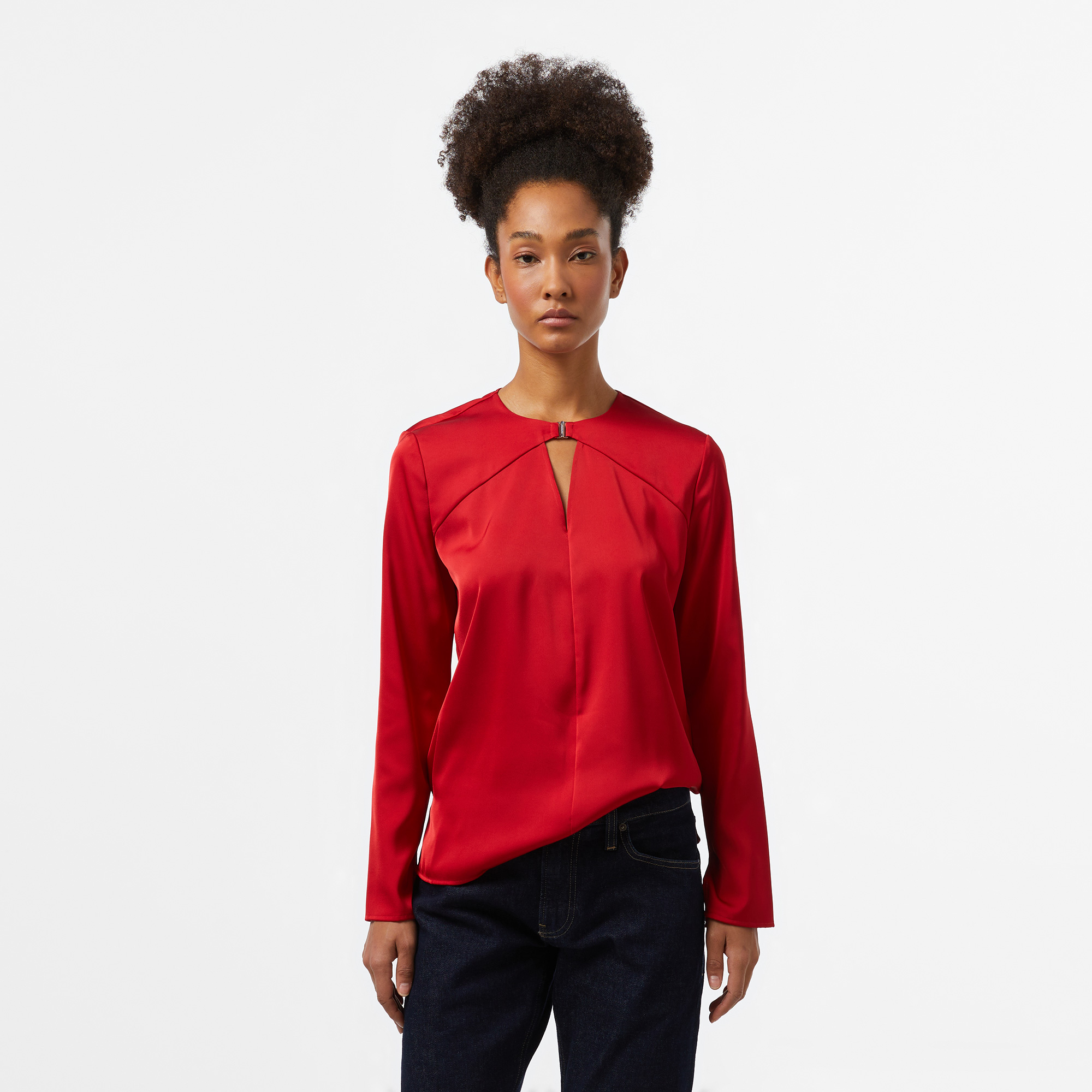  Calvin Klein Shiny Satin Blouse Kadın Kırmızı Bluz