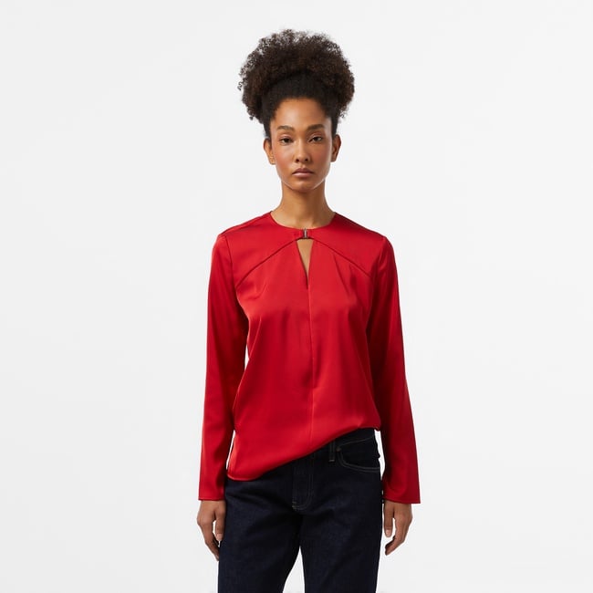  Calvin Klein Shiny Satin Blouse Kadın Kırmızı Bluz