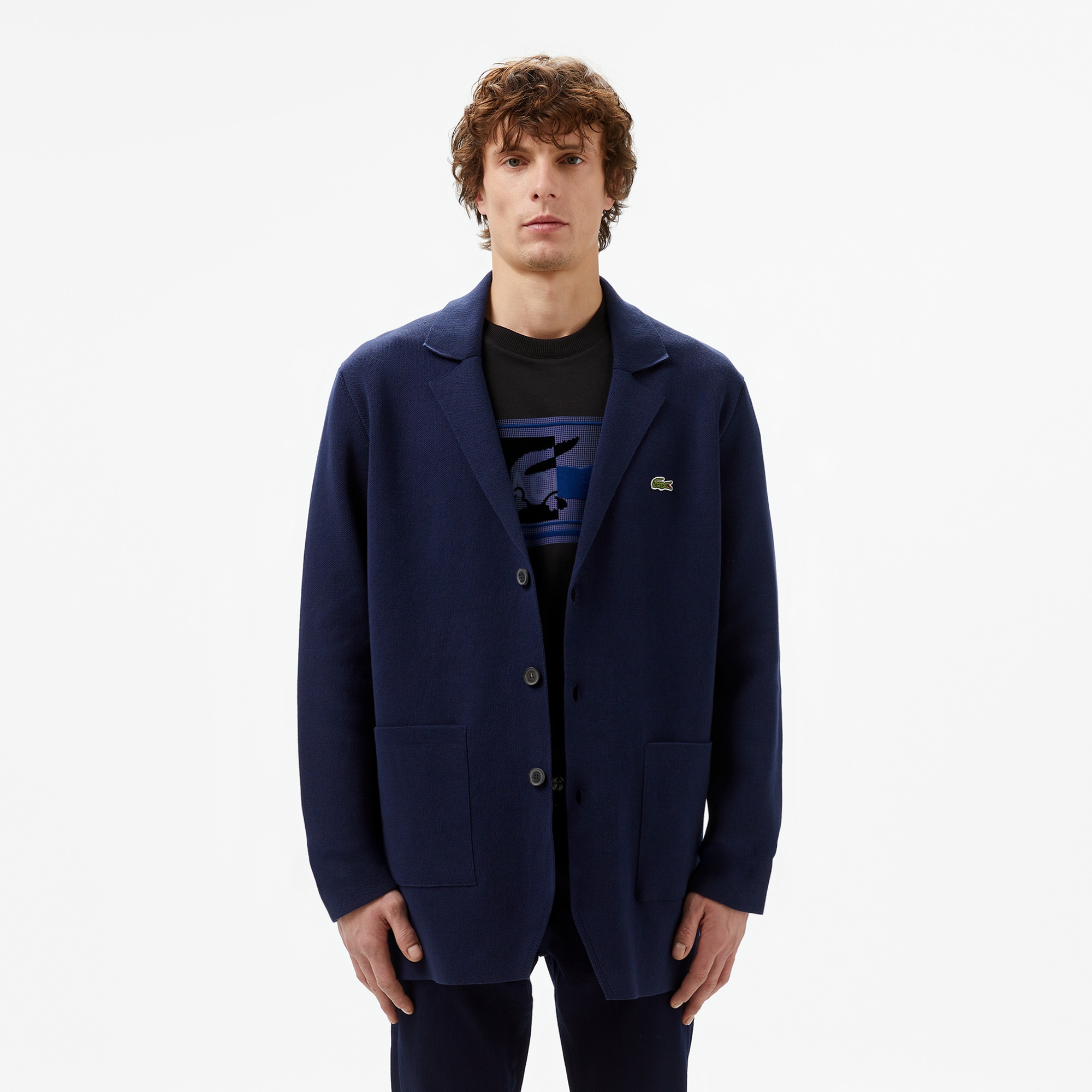 Lacoste Erkek Classic Fit V Yaka Lacivert Hırka