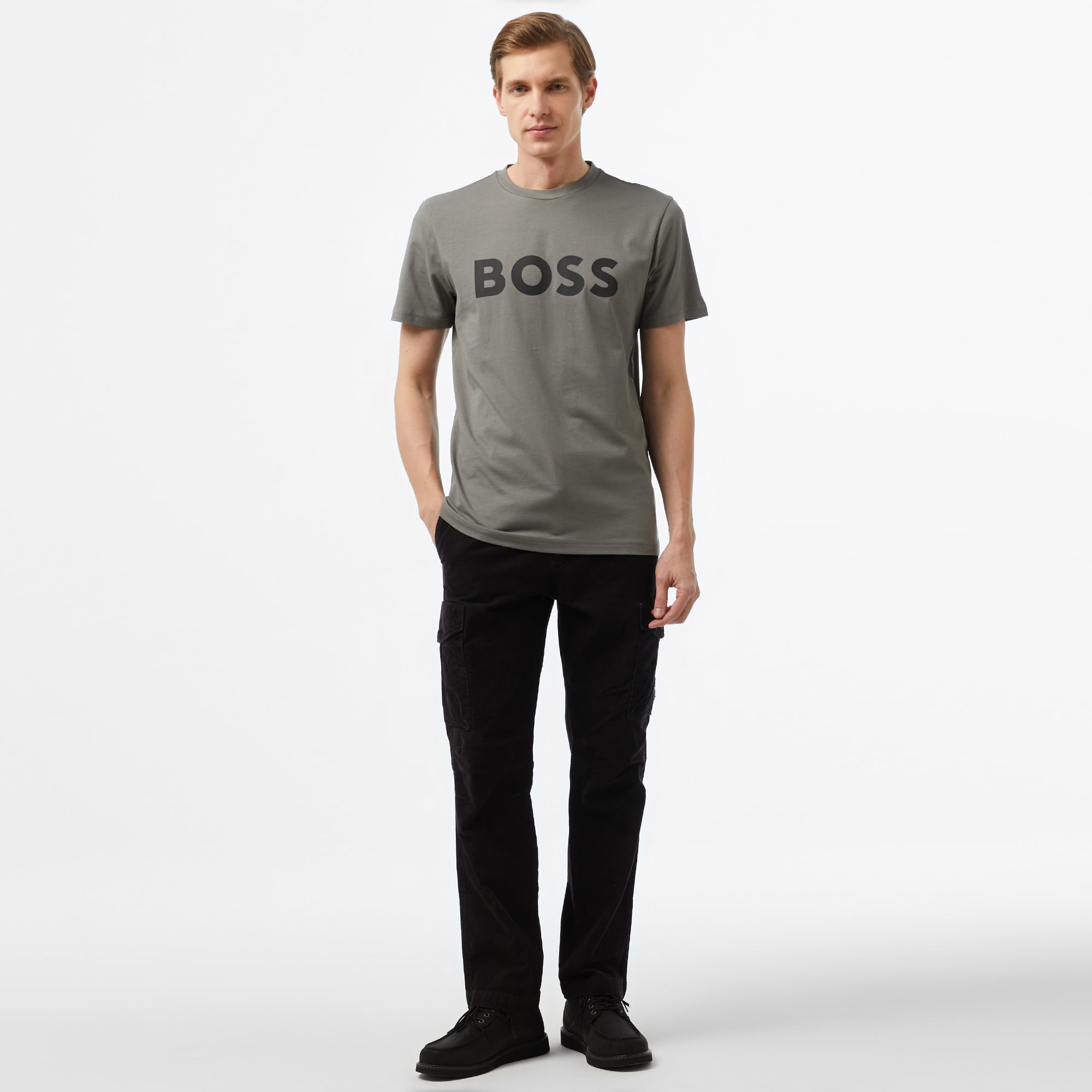 Boss Thinking Erkek Gri T-Shirt