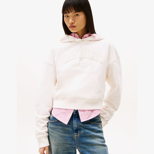  Tommy Hilfiger Tjw Boxy Crp Gmd Varsity Kadın Beyaz Hoodie