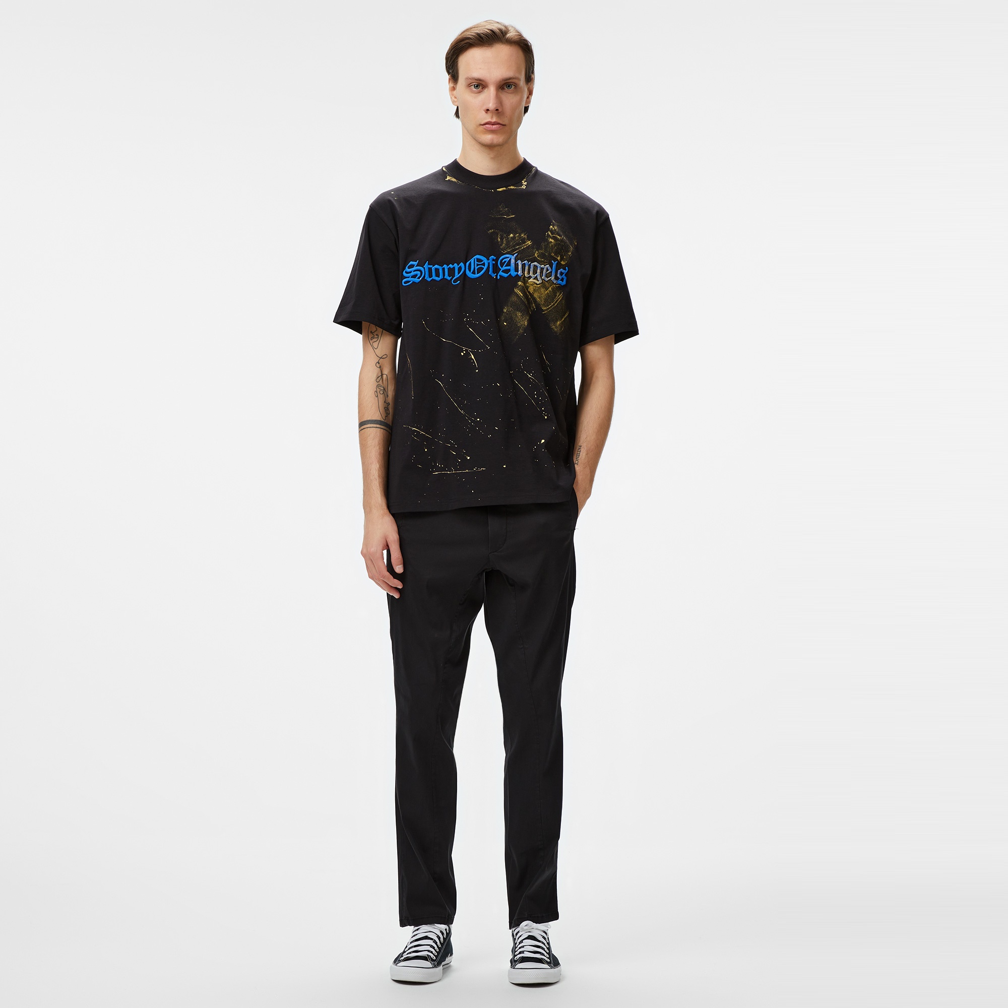 Story Of Angels Soa Gold Angel Hand-Dye  Erkek Siyah T-Shirt
