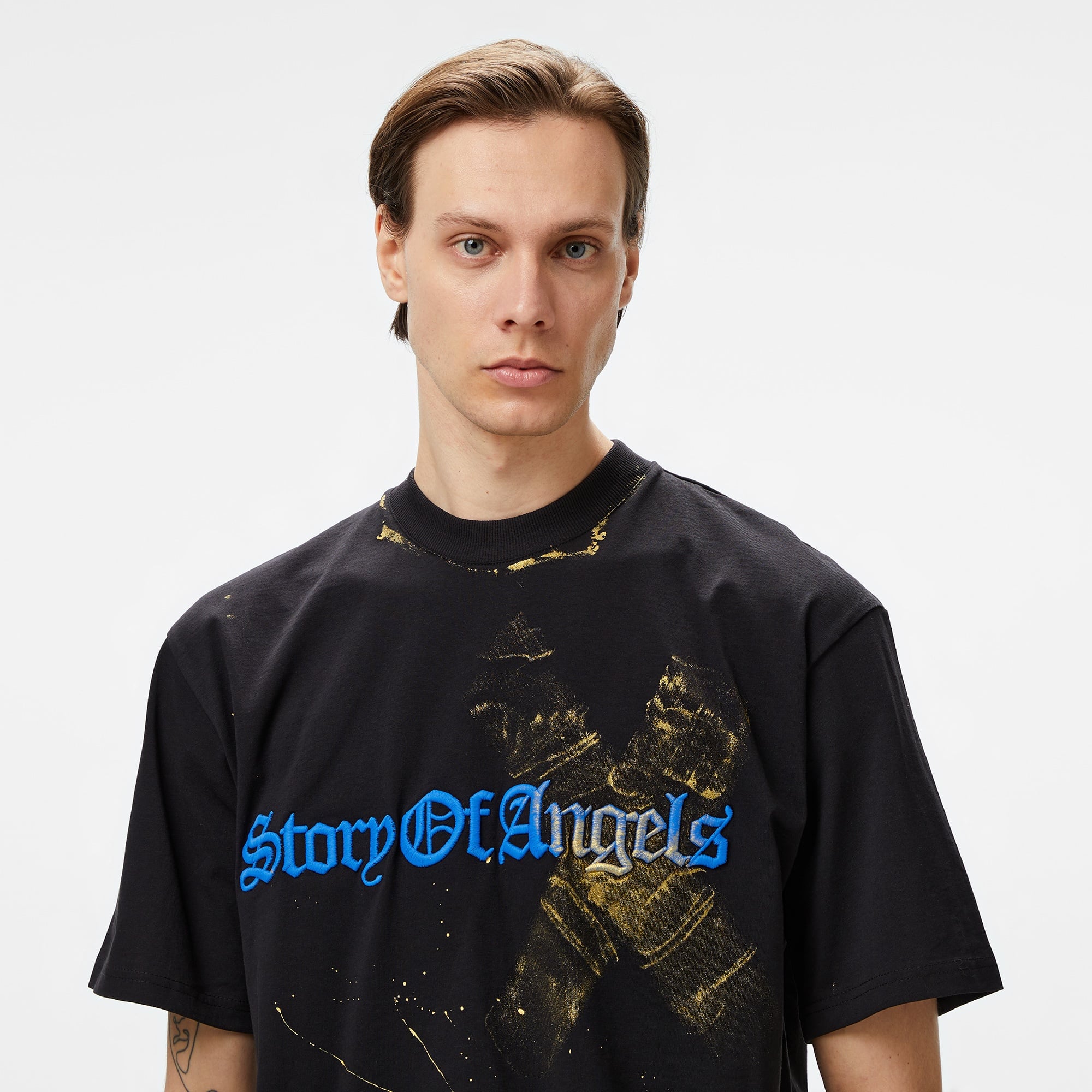 Story Of Angels Soa Gold Angel Hand-Dye  Erkek Siyah T-Shirt