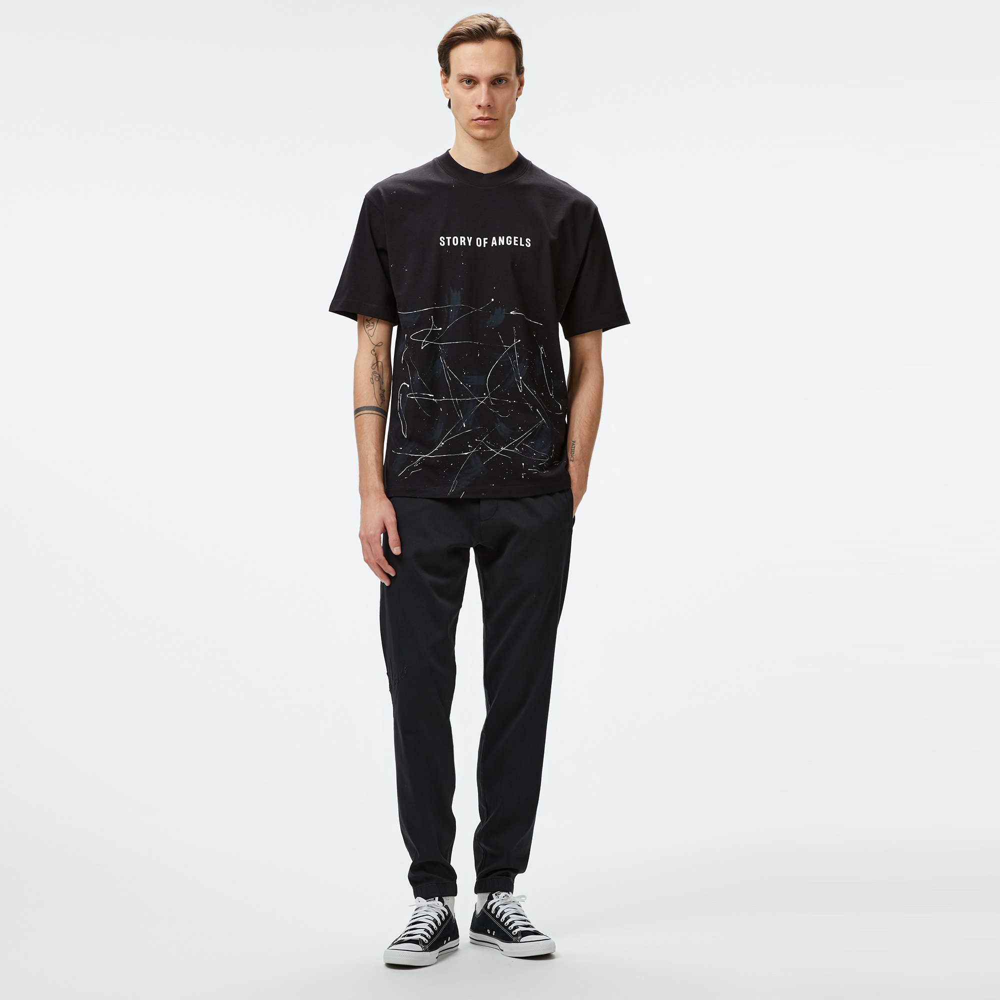 Story Of Angels Soa Romance Hand-Dye  Erkek Siyah T-Shirt