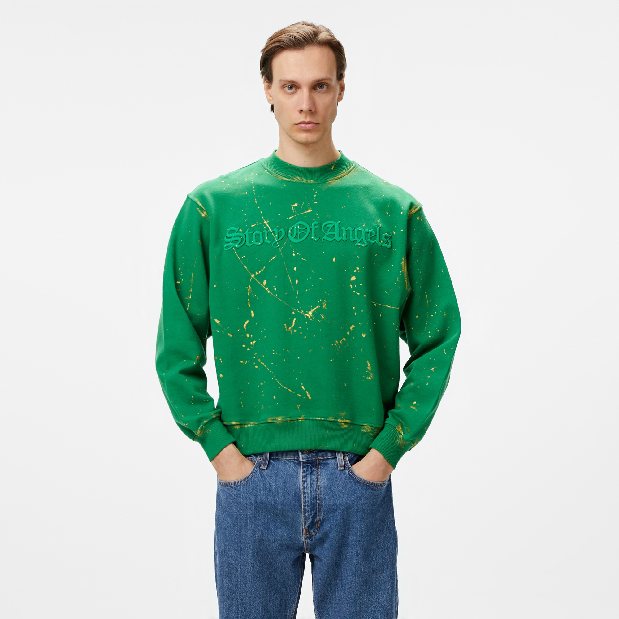 Story Of Angels Soa Gold Angel Hand-Dye  Erkek Yeşil Sweatshirt