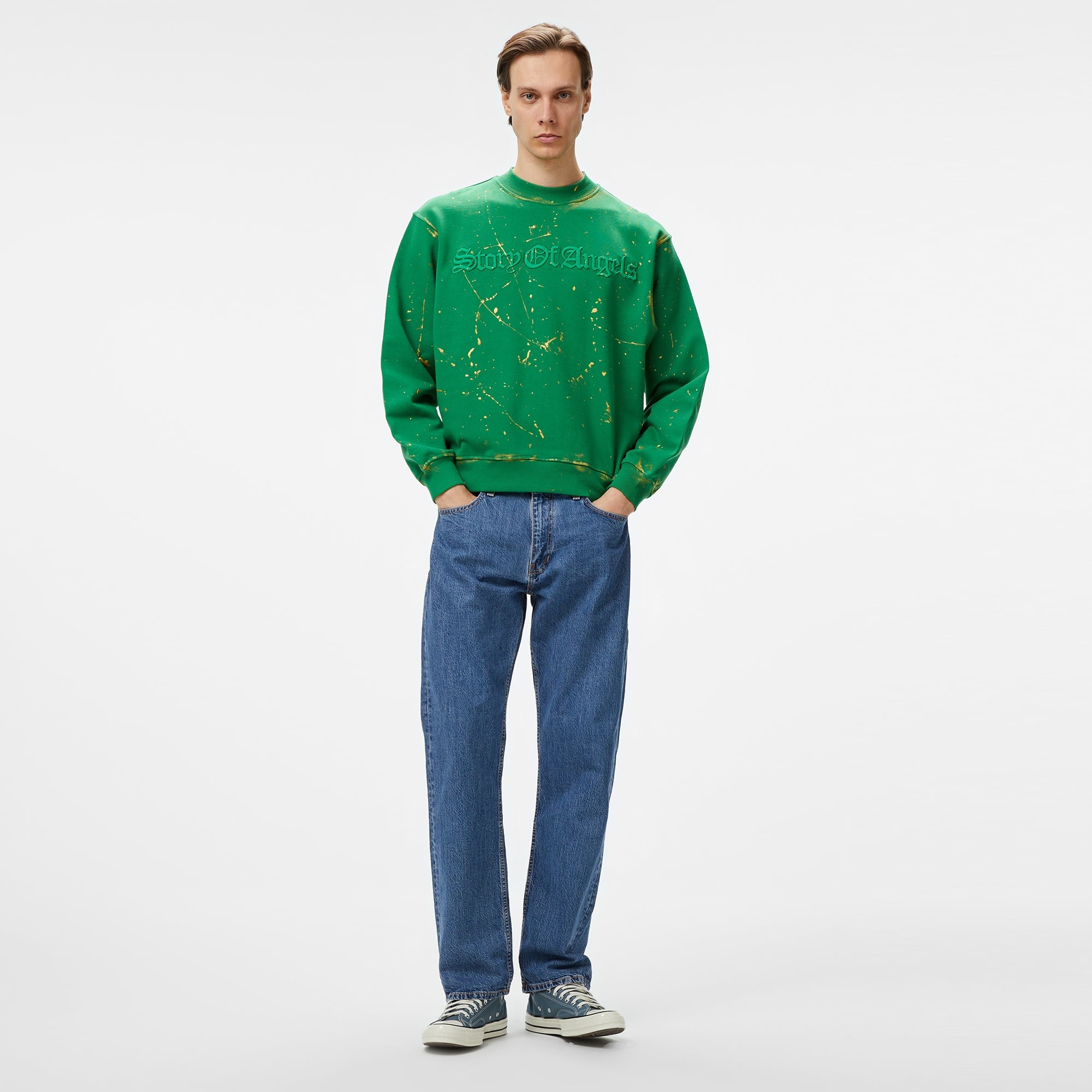 Story Of Angels Soa Gold Angel Hand-Dye  Erkek Yeşil Sweatshirt