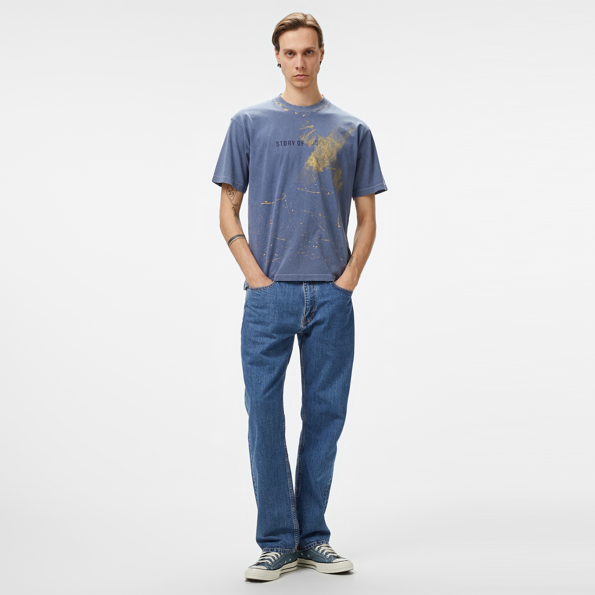 Story Of Angels Soa Romance Hand-Dye  Erkek Lacivert T-Shirt