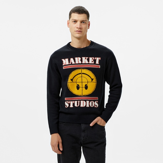  Market Smiley Focus ter Erkek Siyah Sweatshirt