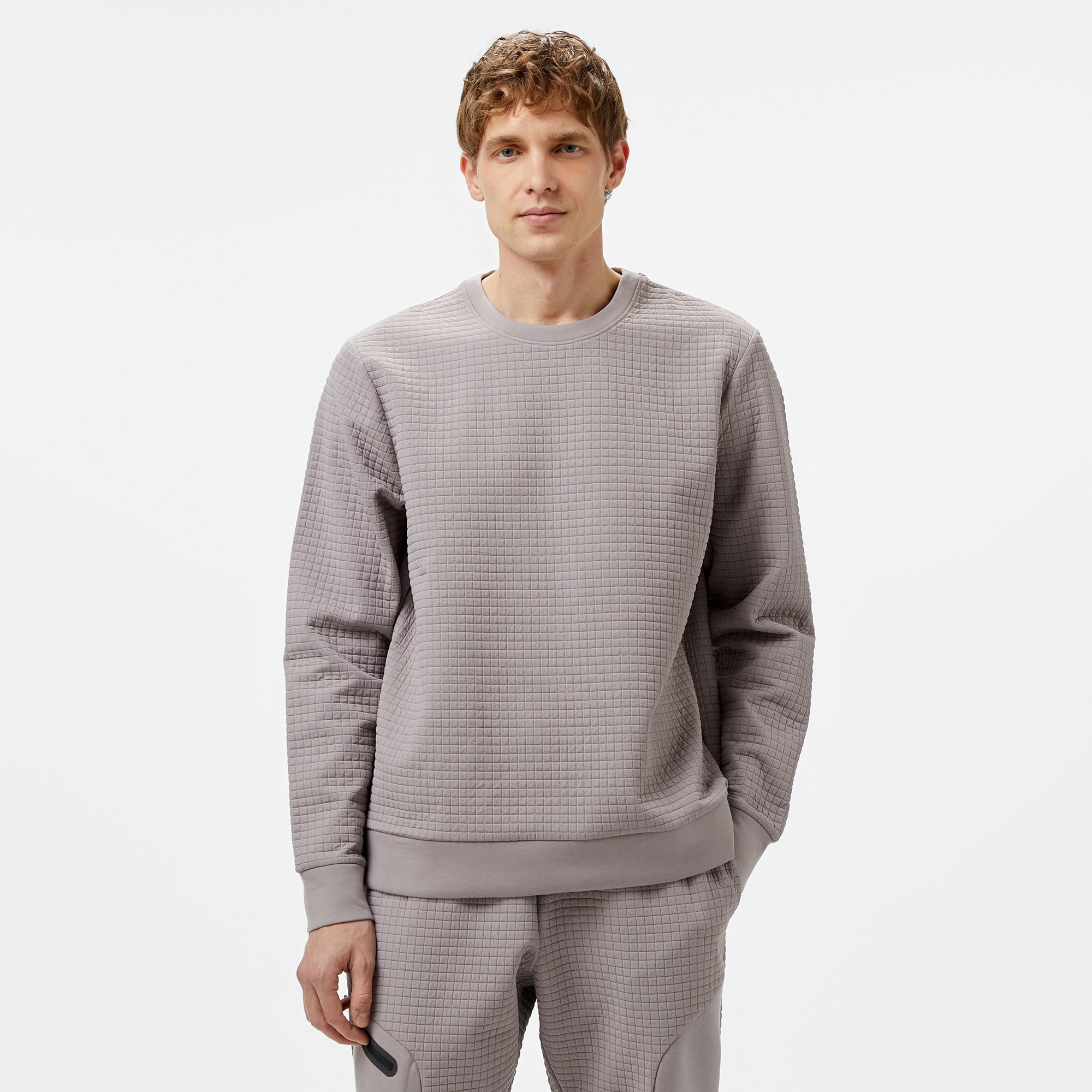 Under Armour Unstoppable Fleece Grid Bisiklet Yaka Erkek Gri Sweatshirt