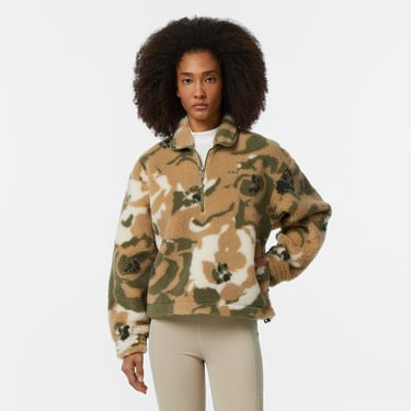  Kadın Oversize Fit Yarım Fermuarlı Haki Sweatshirt