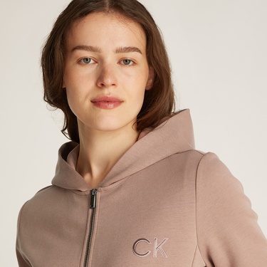  Calvin Klein Satin Regular Zip Kadın Kahverengi Sweatshirt