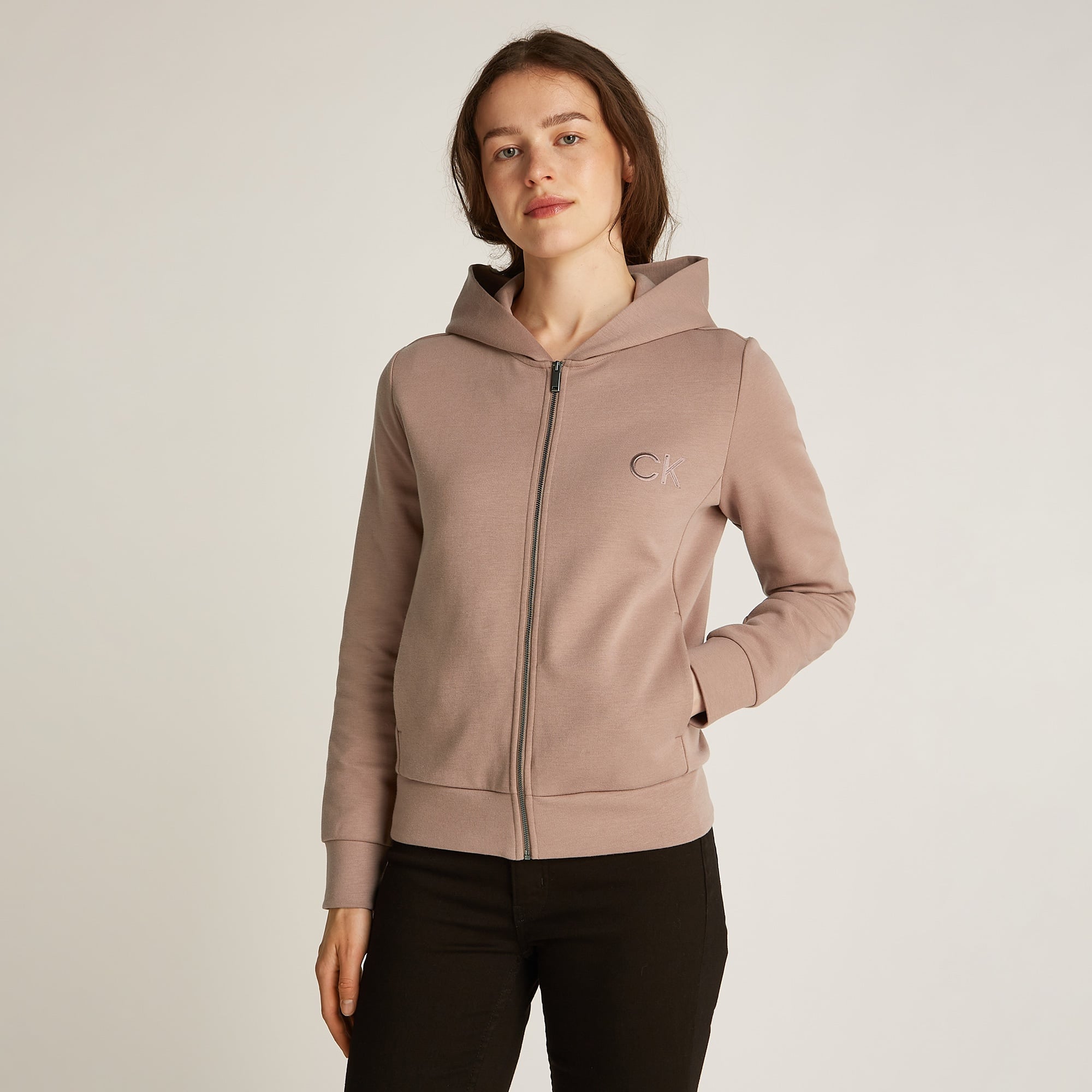 Calvin Klein Satin Regular Zip Kadın Bej Sweatshirt