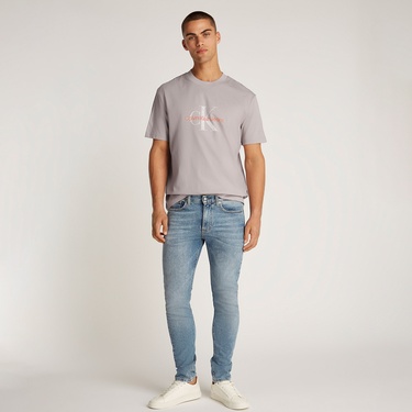  Calvin Klein Textured Monologo Erkek Gri T-Shirt