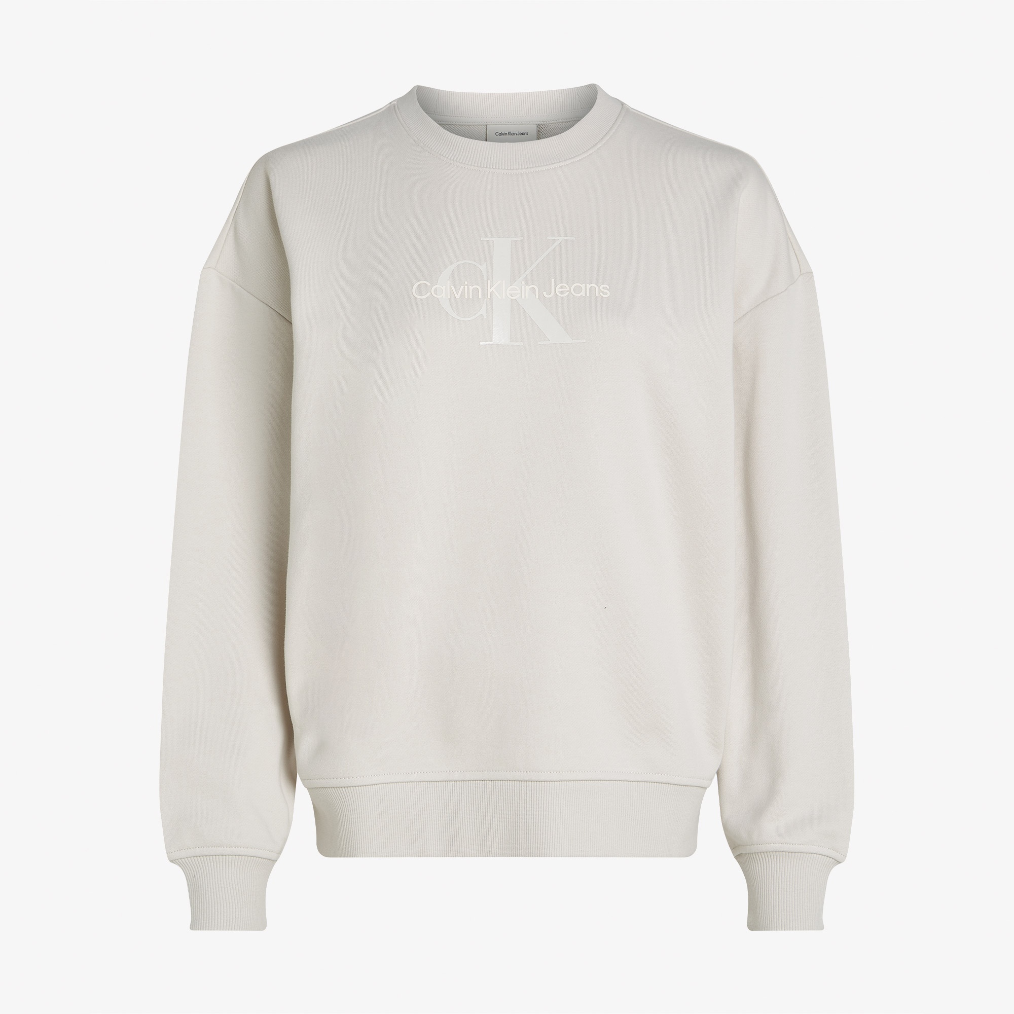 Calvin Klein Glossy Monologo Regular Crewne Kadın Bej Sweatshirt