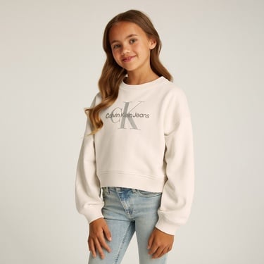 Calvin Klein Glitter Monologo Çocuk Bej Sweatshirt
