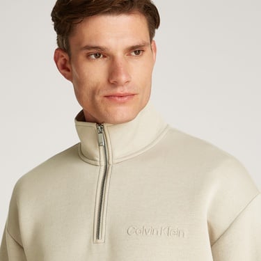  Calvin Klein Spacer Embossed Logo Q-Zip Erkek Bej Sweatshirt