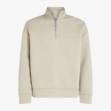  Calvin Klein Spacer Embossed Logo Q-Zip Erkek Bej Sweatshirt