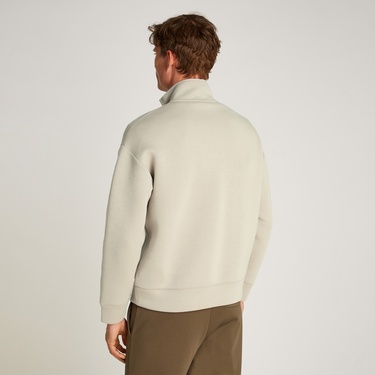  Calvin Klein Spacer Embossed Logo Q-Zip Erkek Bej Sweatshirt