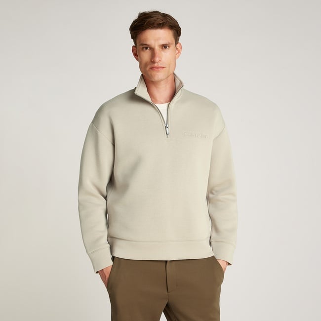  Calvin Klein Spacer Embossed Logo Q-Zip Erkek Bej Sweatshirt