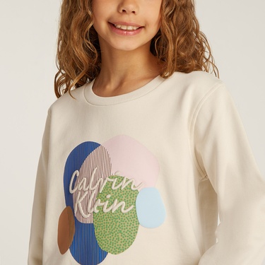  Calvin Klein Graphic Çocuk Bej Sweatshirt