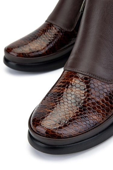  Tamer Tanca Kadın Hakiki Deri Kahverengi Kroko Casual Bot