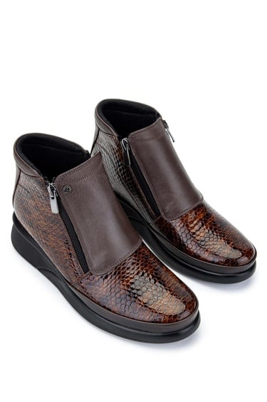  Tamer Tanca Kadın Hakiki Deri Kahverengi Kroko Casual Bot
