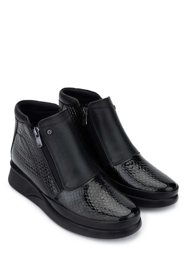  Tamer Tanca Kadın Hakiki Deri Siyah Kroko Casual Bot