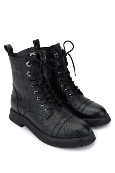  Tamer Tanca Kadın Hakiki Deri Siyah Floter Casual Bot