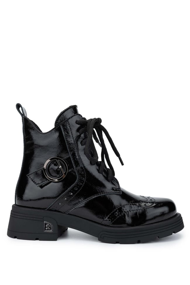  Tamer Tanca Kadın Hakiki Deri Siyah Rugan Casual Bot