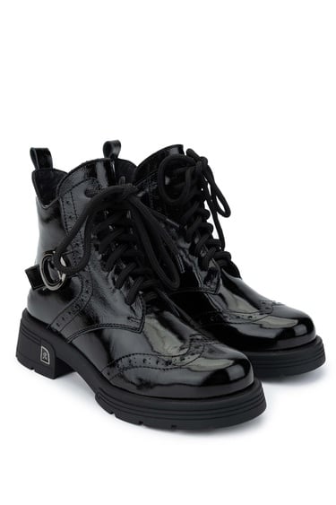  Tamer Tanca Kadın Hakiki Deri Siyah Rugan Casual Bot