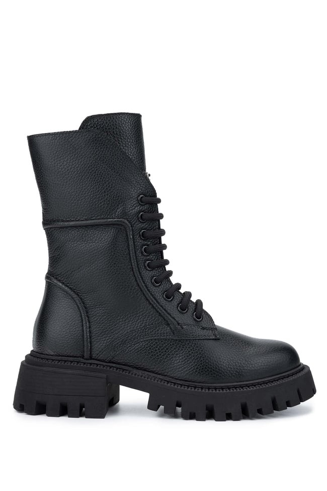  Tamer Tanca Kadın Hakiki Deri Siyah Floter Casual Bot