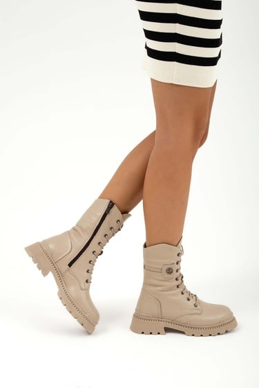  Tamer Tanca Kadın Hakiki Deri Krem Casual Bot