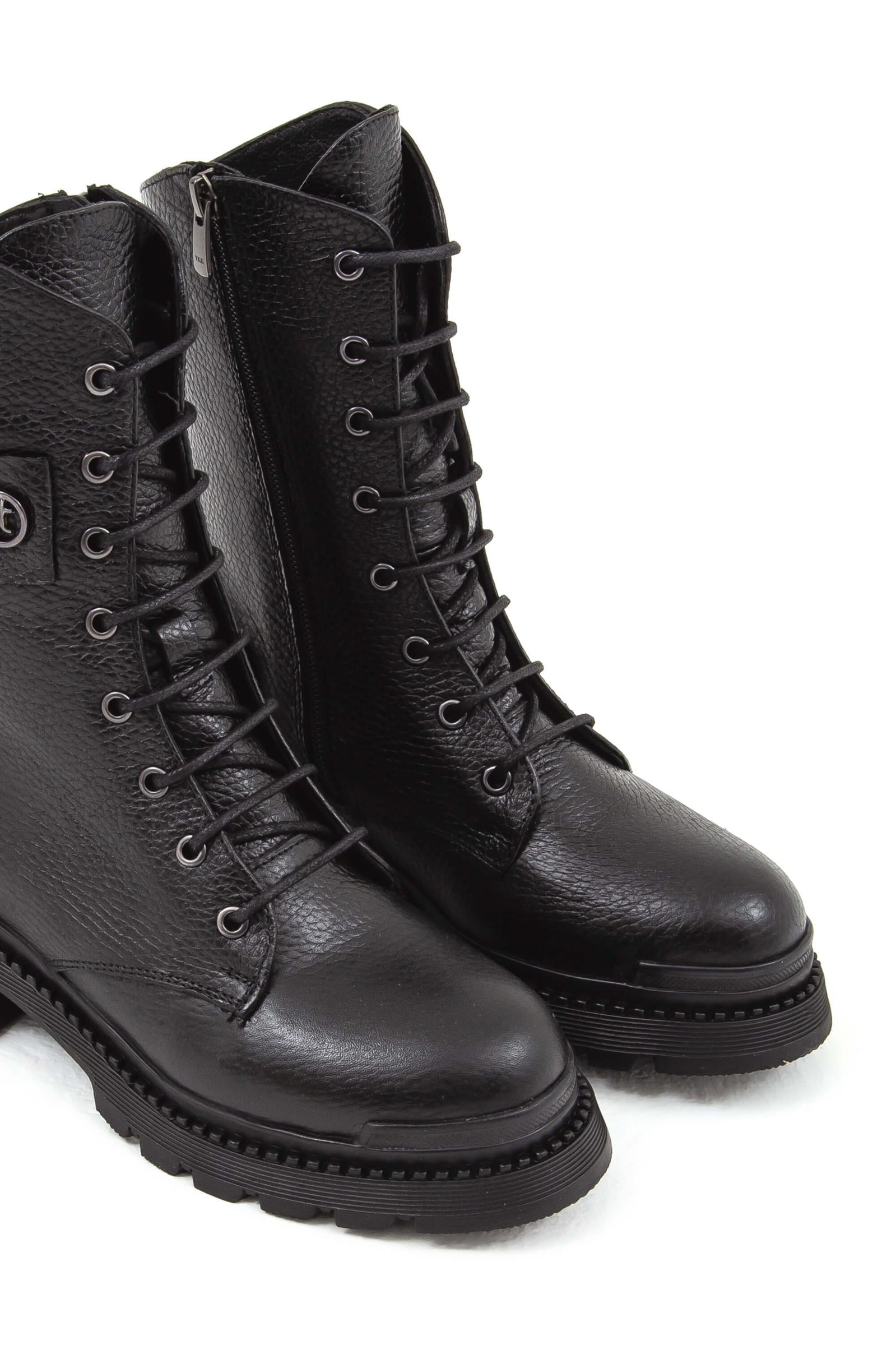  Tamer Tanca Kadın Hakiki Deri Siyah Floter Casual Bot