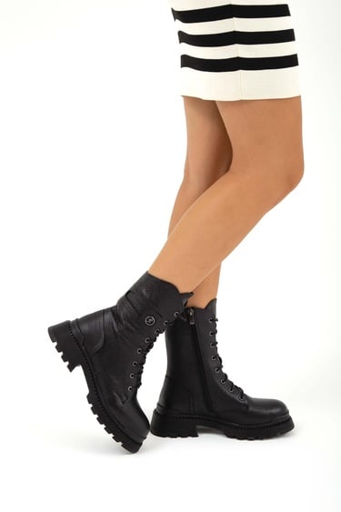  Tamer Tanca Kadın Hakiki Deri Siyah Floter Casual Bot