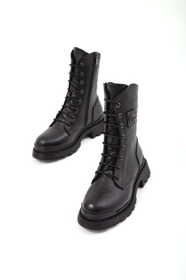  Tamer Tanca Kadın Hakiki Deri Siyah Floter Casual Bot