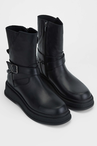  Tamer Tanca Kadın Hakiki Deri Siyah Deri Casual Bot