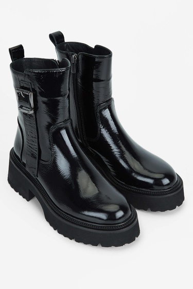  Tamer Tanca Kadın Hakiki Deri Siyah Rugan Casual Bot