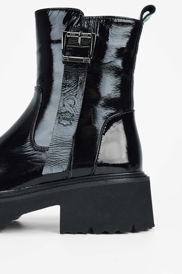  Tamer Tanca Kadın Hakiki Deri Siyah Rugan Casual Bot