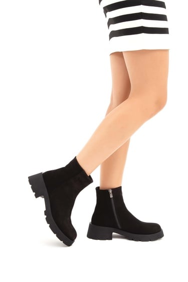  Tamer Tanca Kadın Hakiki Deri Siyah Süet Casual Bot