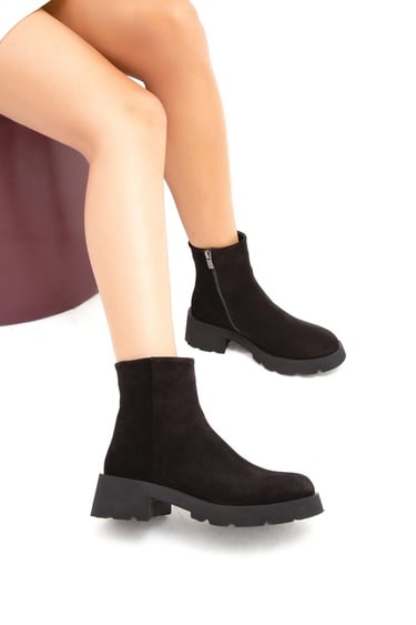  Tamer Tanca Kadın Hakiki Deri Siyah Süet Casual Bot