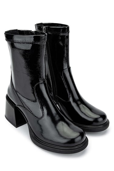  Tamer Tanca Kadın Hakiki Deri Siyah Rugan Casual Bot