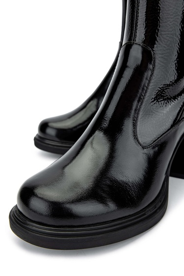  Tamer Tanca Kadın Hakiki Deri Siyah Rugan Casual Bot