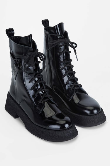  Tamer Tanca Kadın Hakiki Deri Siyah Rugan Casual Bot