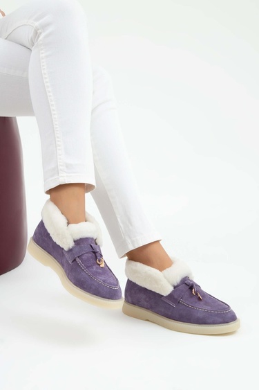  Tamer Tanca Kadın Hakiki Deri Mor Casual Bot