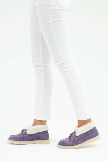  Tamer Tanca Kadın Hakiki Deri Mor Casual Bot