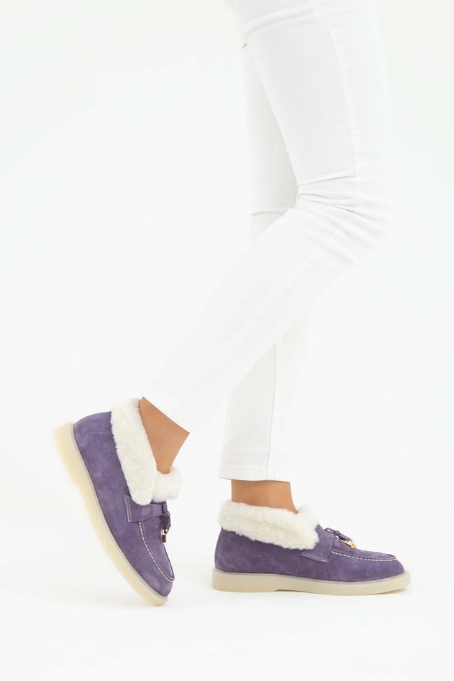  Tamer Tanca Kadın Hakiki Deri Mor Casual Bot