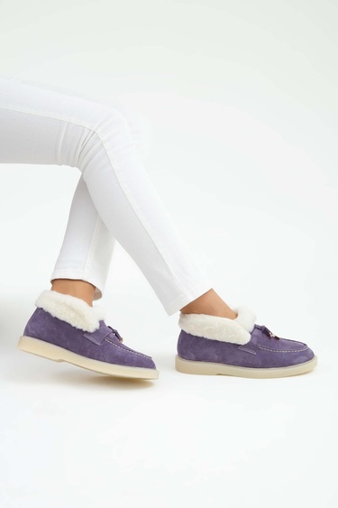  Tamer Tanca Kadın Hakiki Deri Mor Casual Bot